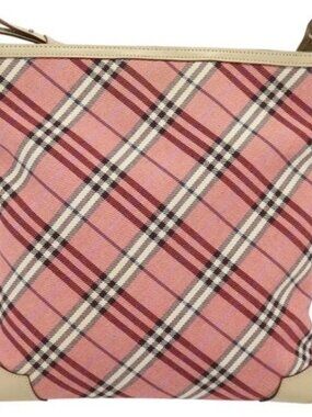 BURBERRY Nova Check Blue Label Shoulder Bag Canvas Leather Pink Auth 137567